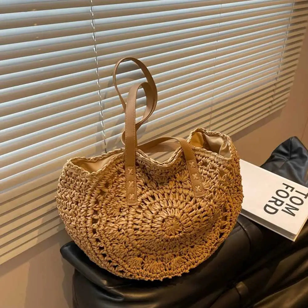 Versatile Round Paper Woven Tote Bag