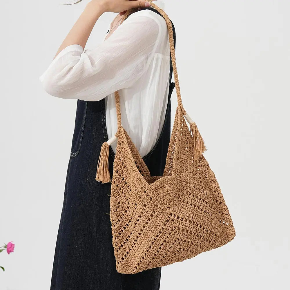Cotton Woven Tassel Shoulder Bag
