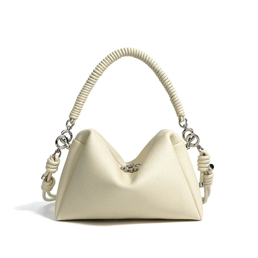 Brown Leather Drawstring Handbag