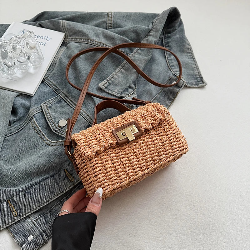 Woven Straw Flap Crossbody Bag