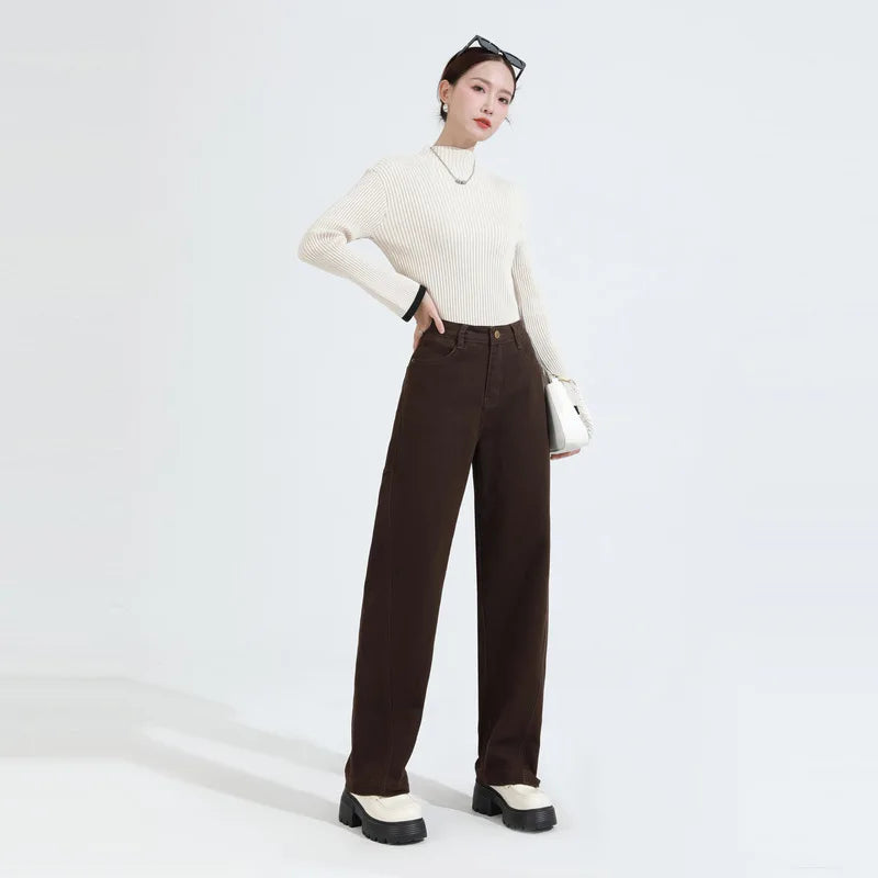 Coffee Coloured Elastic Waist Jeans