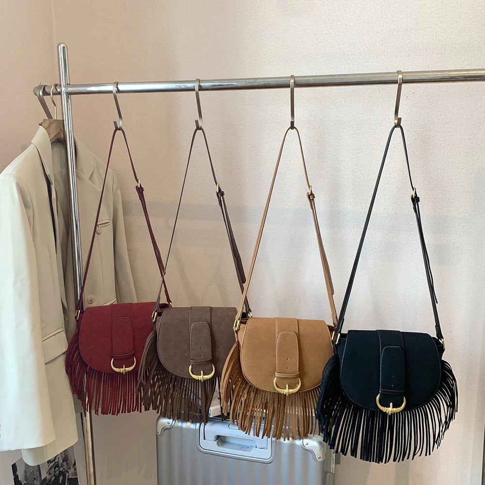 Suede Tassel Crossbody Box Bag