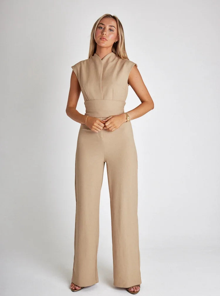 Sleeveless Wide-Leg Office Jumpsuit
