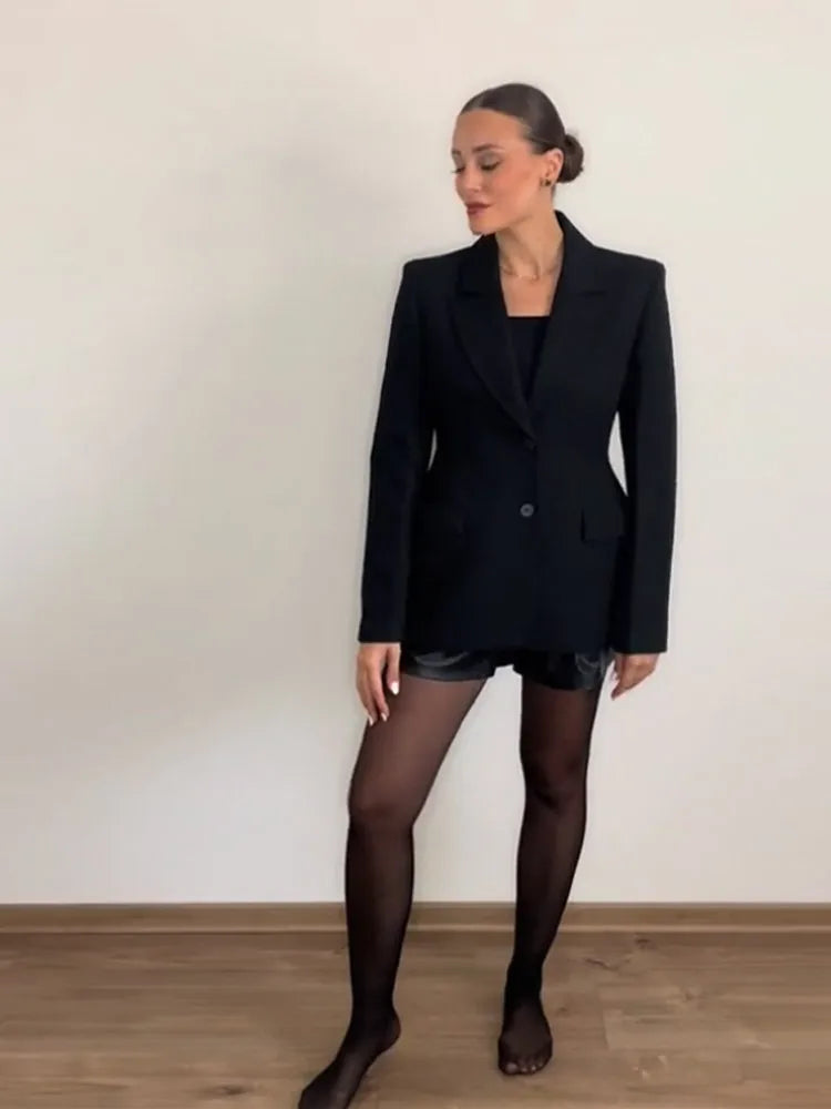 Black Slim Notch Lapel Blazer