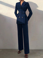 Belted Blazer Elastic Waist Set