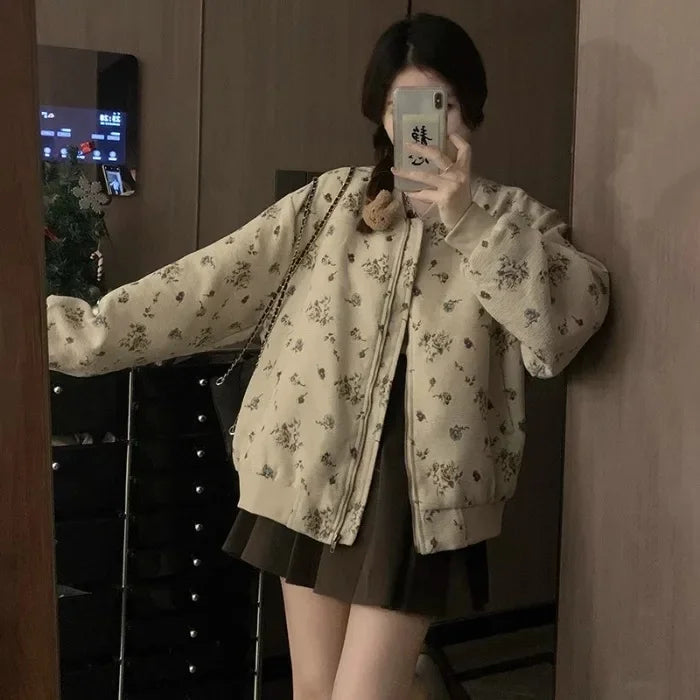 Velvet Jacquard Cropped Baseball Jacket