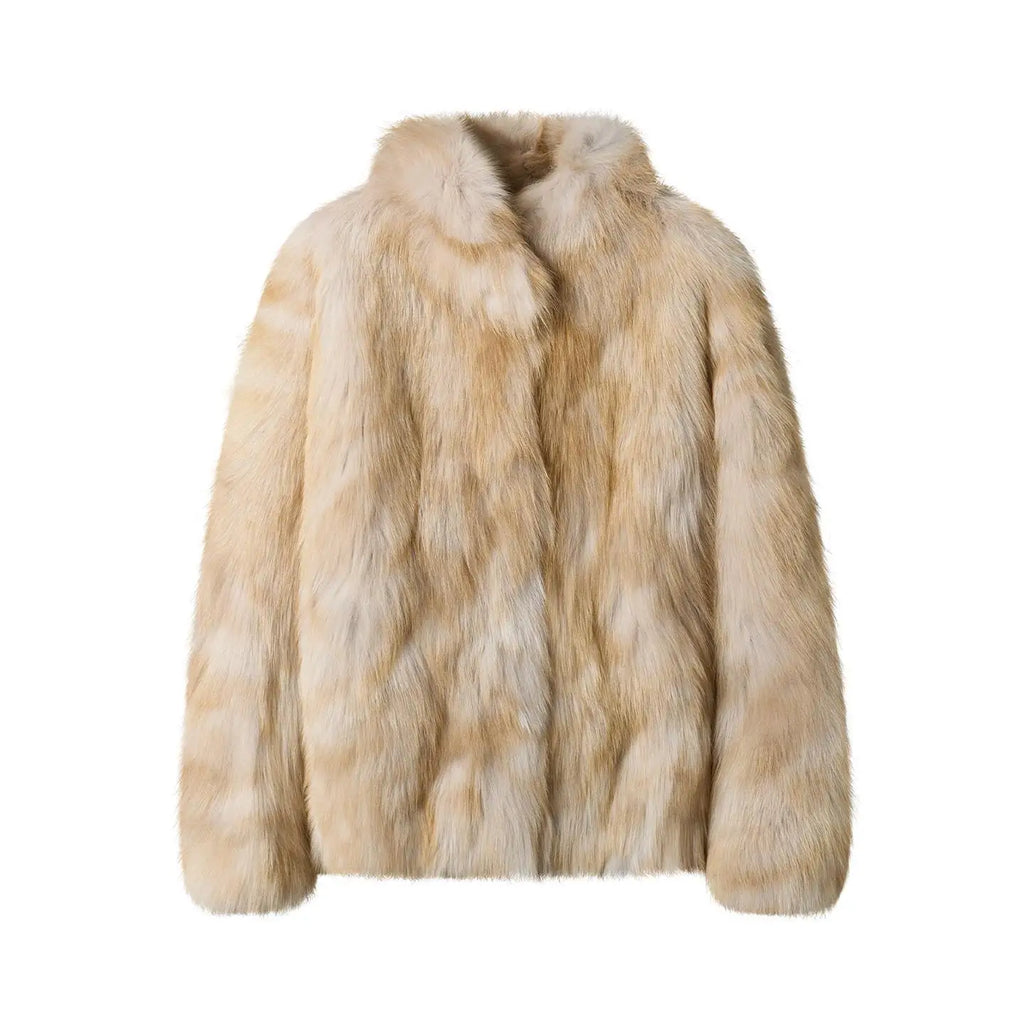 Stand Collar Faux Fur Coat