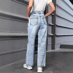 Butterfly Knot Print Straight Jeans