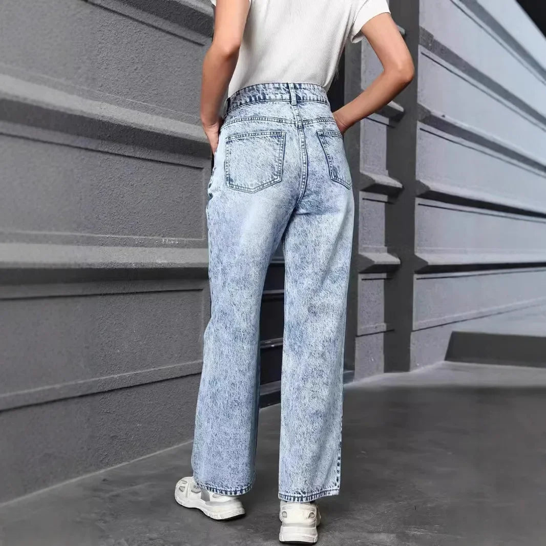 Butterfly Knot Print Straight Jeans