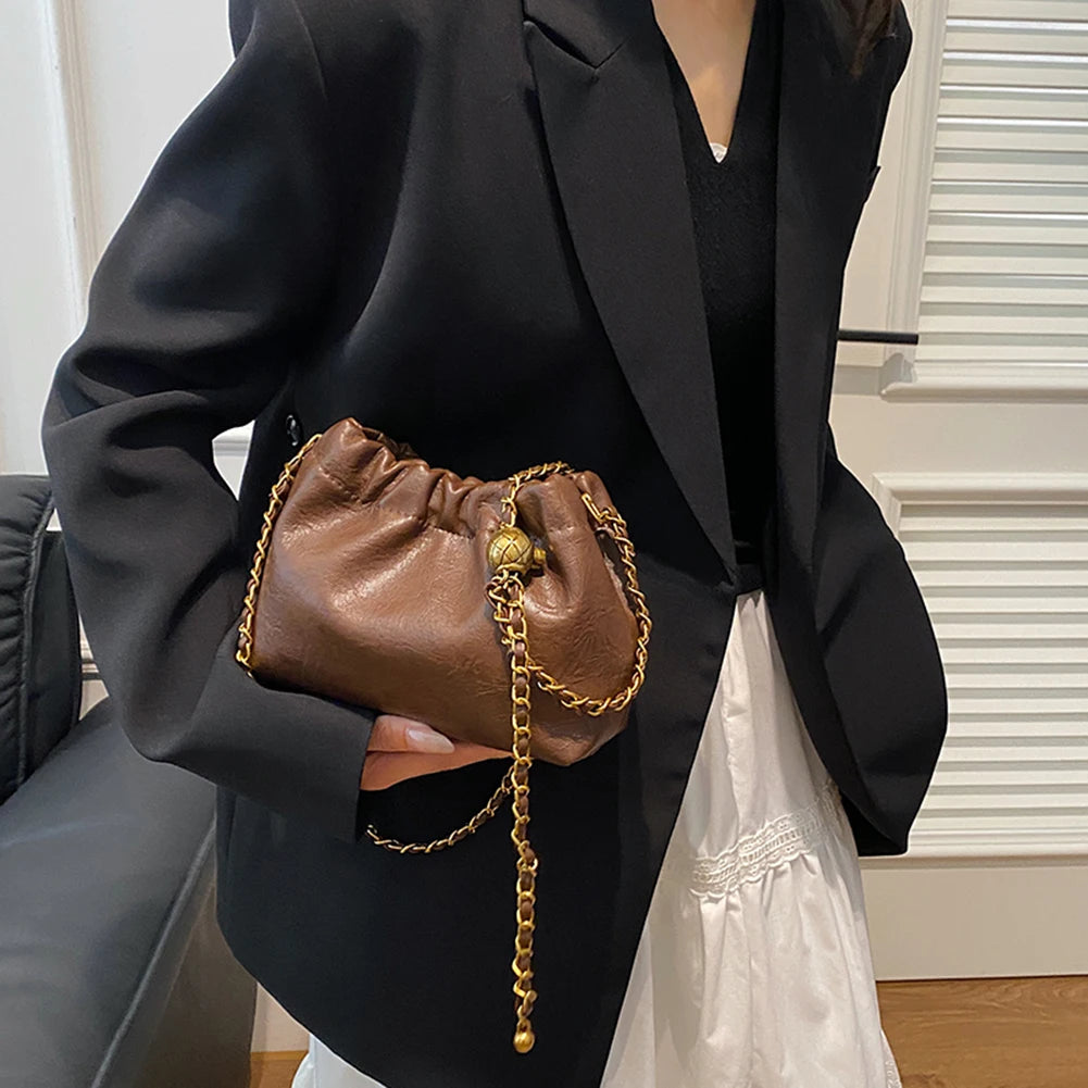 Pleated Chain-Strap Hobo Bag