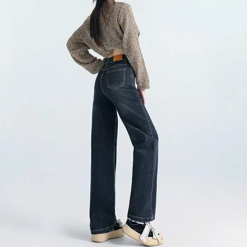 Grey Wide Leg Straight Jeans