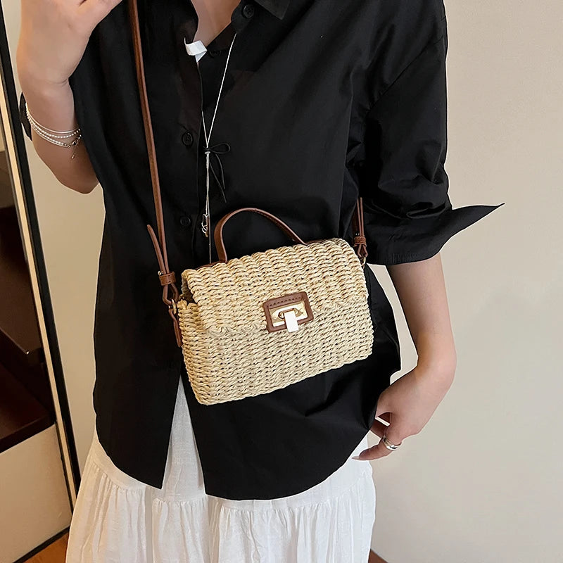 Woven Straw Flap Crossbody Bag