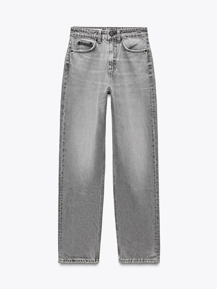 High Waist Zipper Wide Leg Jeans