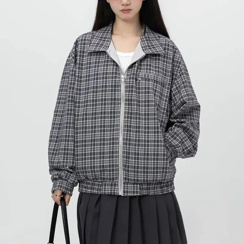 Double-Sided Plaid Stand Collar Jacket
