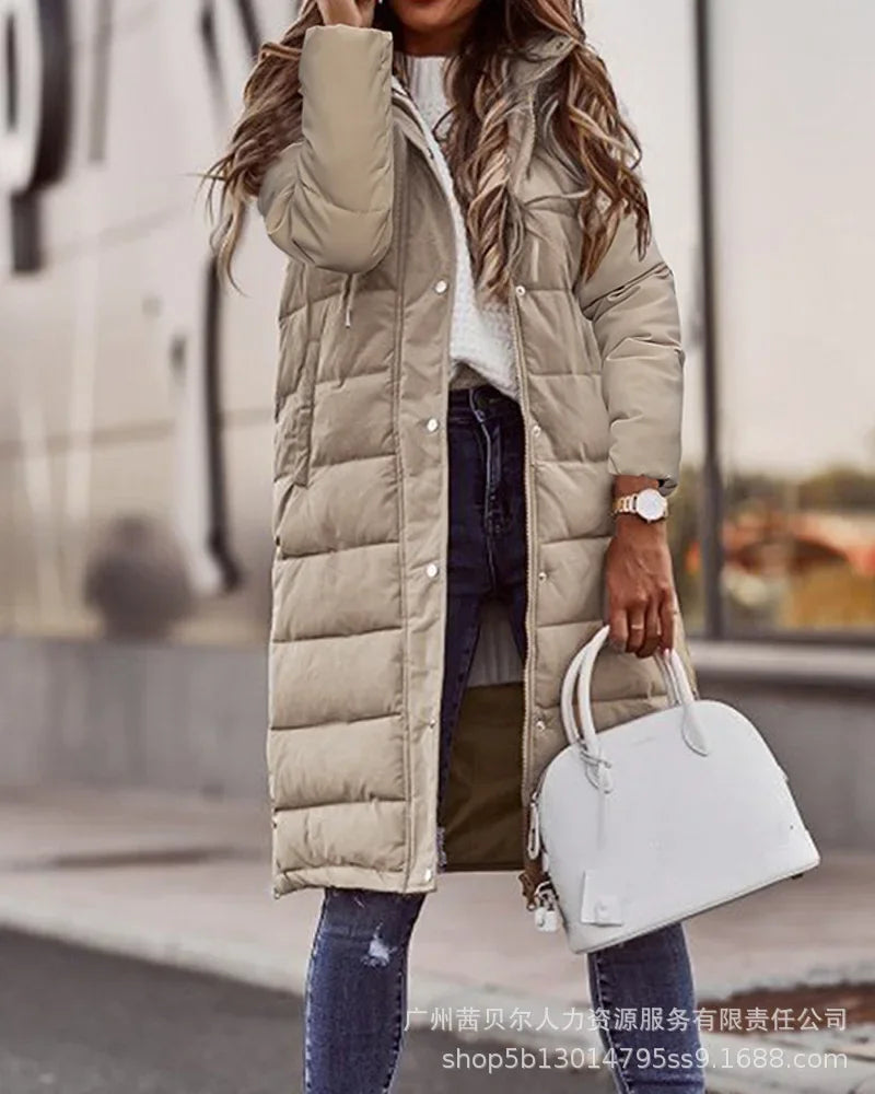 Mid-Length Hooded Puffer Cardigan Jacket