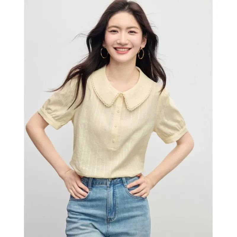 Cotton Bubble Sleeve Doll Shirt
