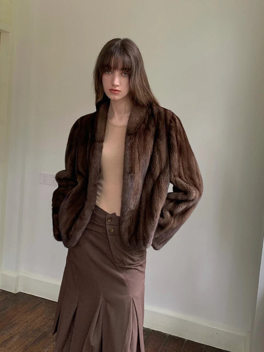 Brown Faux Mink Fur Coat