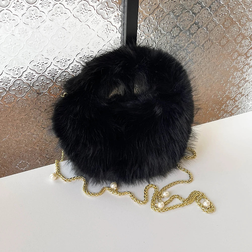 Pearl Accent Circular Fur Bag
