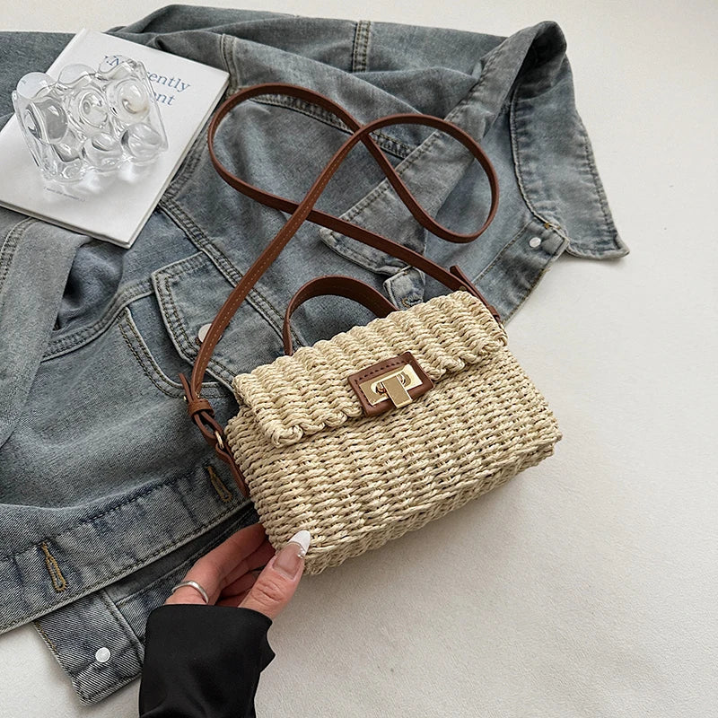 Woven Straw Flap Crossbody Bag