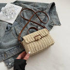Woven Straw Flap Crossbody Bag