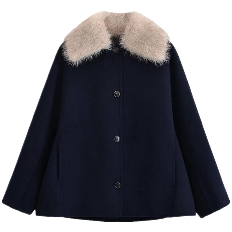 Plush Button-Front Fur-Look Coat