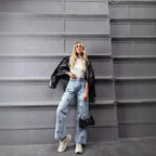 Butterfly Knot Print Straight Jeans