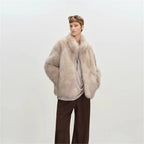 Stand Collar Faux Fur Coat