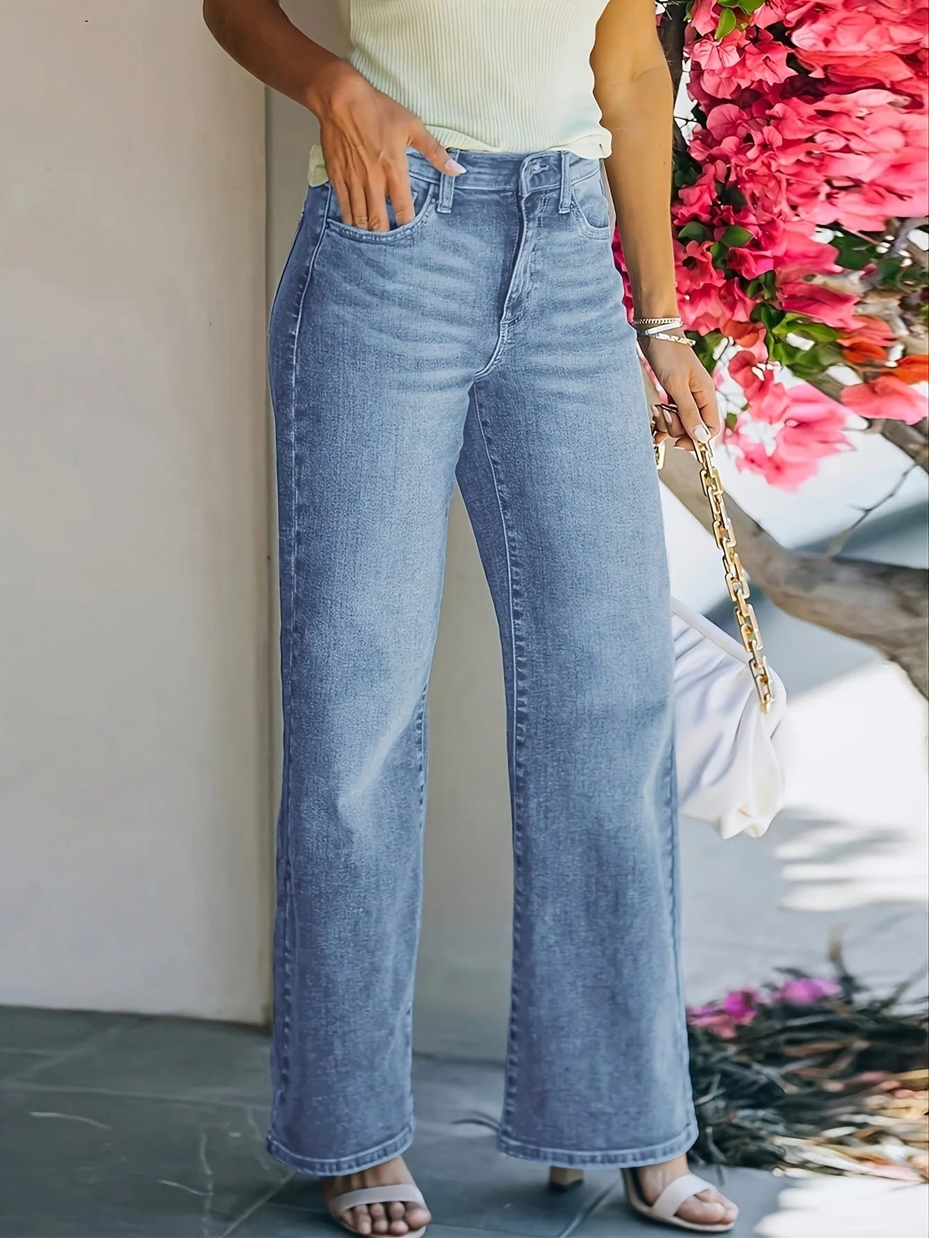 Elastic Waist Wide Leg Jeans