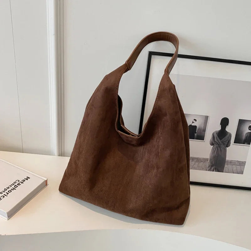 Structured Suede Commuter Shoulder Bag