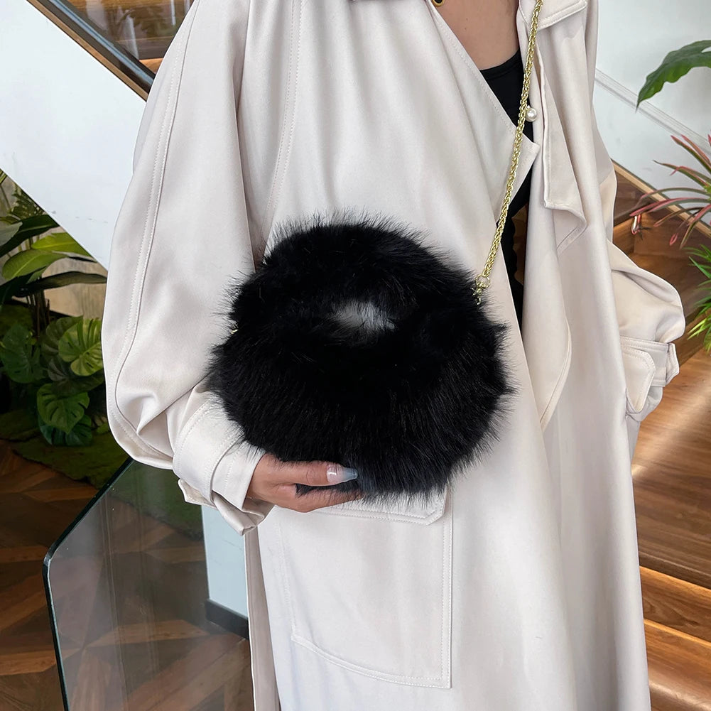 Pearl Accent Circular Fur Bag