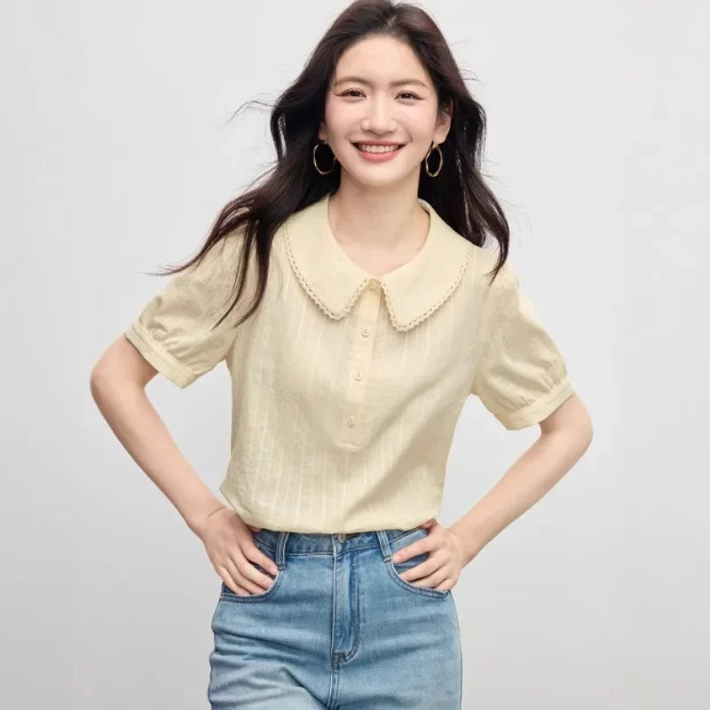 Cotton Bubble Sleeve Doll Shirt