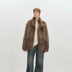 Stand Collar Faux Fur Coat