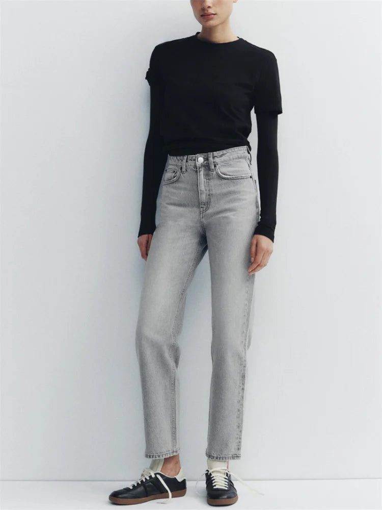 High Waist Zipper Wide Leg Jeans