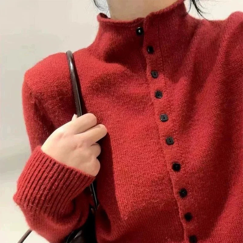 Women's Heavy Knit Stand Collar Cardigan