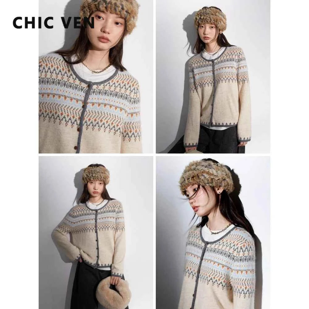 CHIC VEN Women Sweaters Loose Casual New Style Contrast Button Knit Sweater Cardigan for Artistic Women Autumn Winter 2025