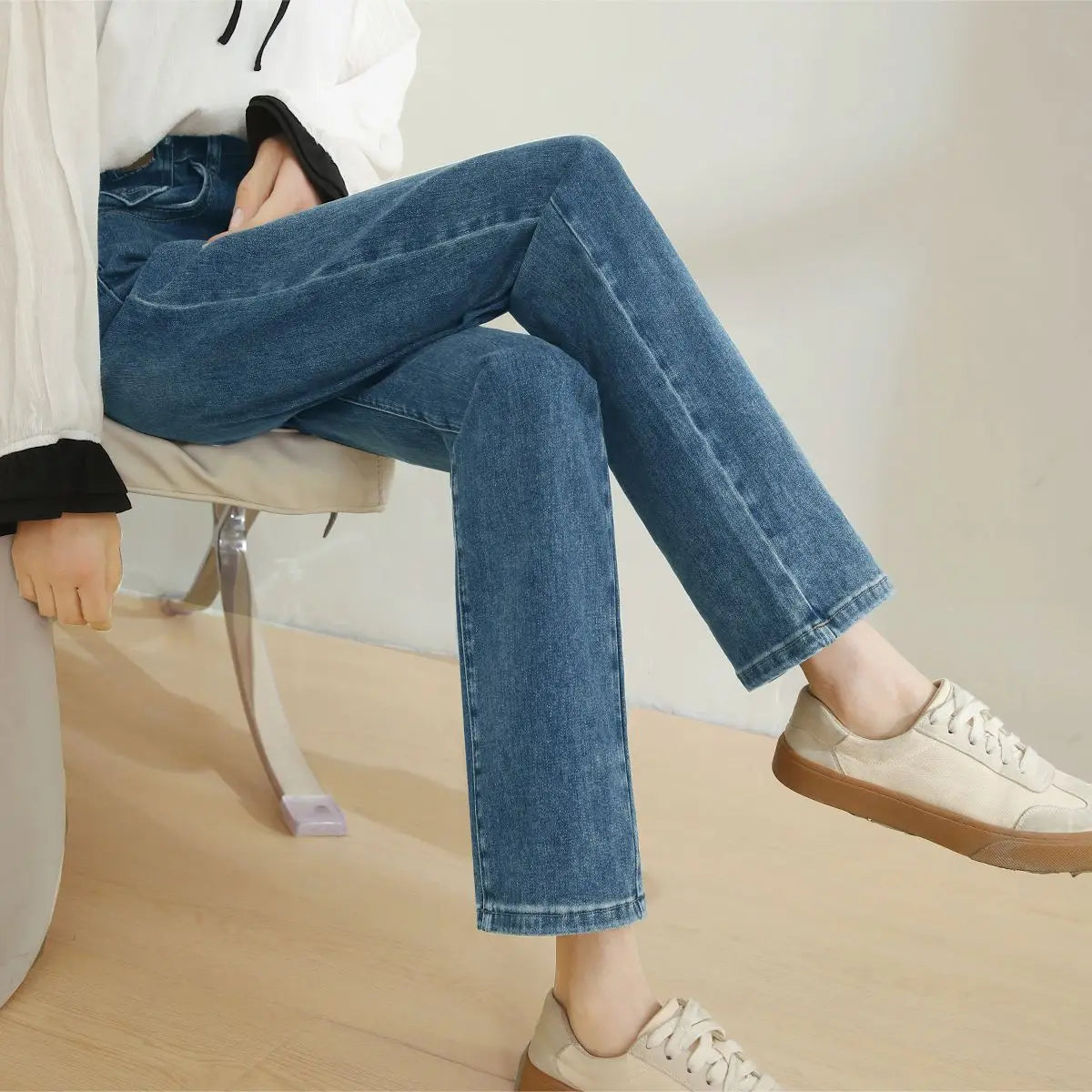 High Waist Floor Length Skinny Jeans