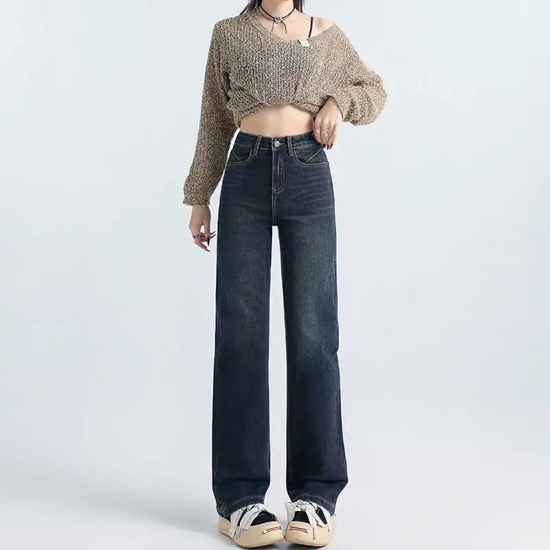 Grey Wide Leg Straight Jeans