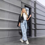 Butterfly Knot Print Straight Jeans