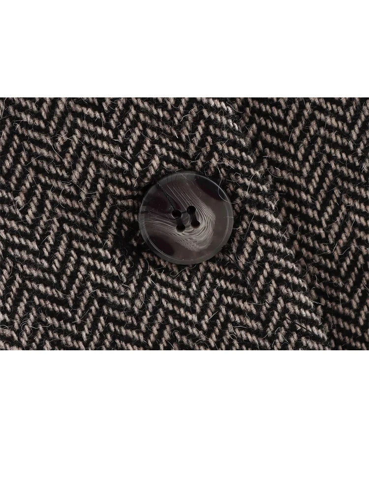 Herringbone Textured Turn-Down Collar Blazer