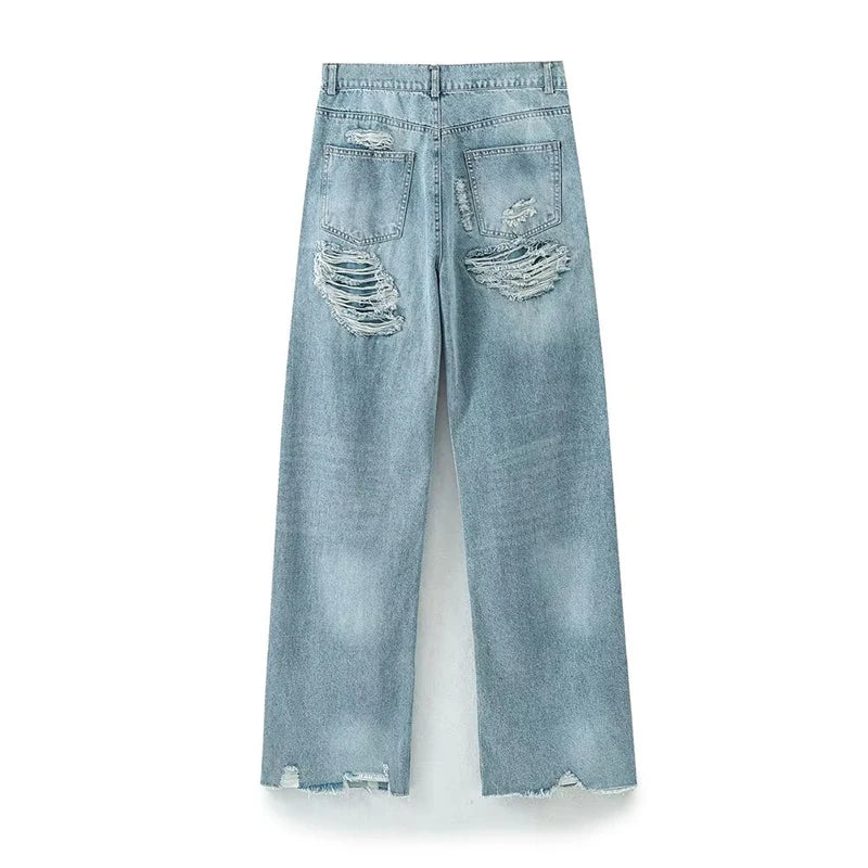 Vintage Ripped Wide Leg Jeans