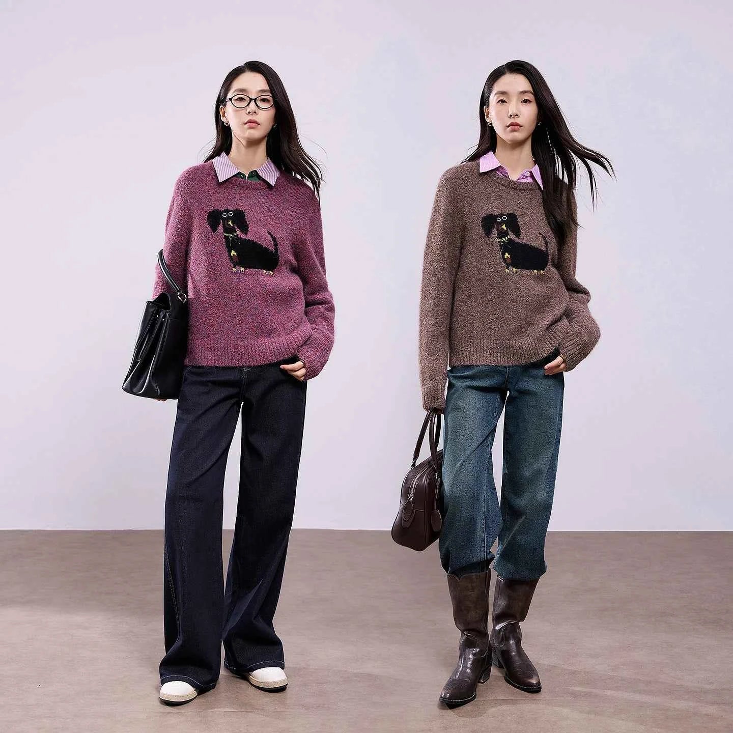 TOYOUTH Women Sweaters 2025 Autumn NewAsymmetric Retro Long-haired Knitted Jacquard Crew Neck Design Pullover Tops