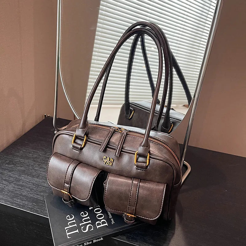 Coffee Brown Letter Crossbody Bag