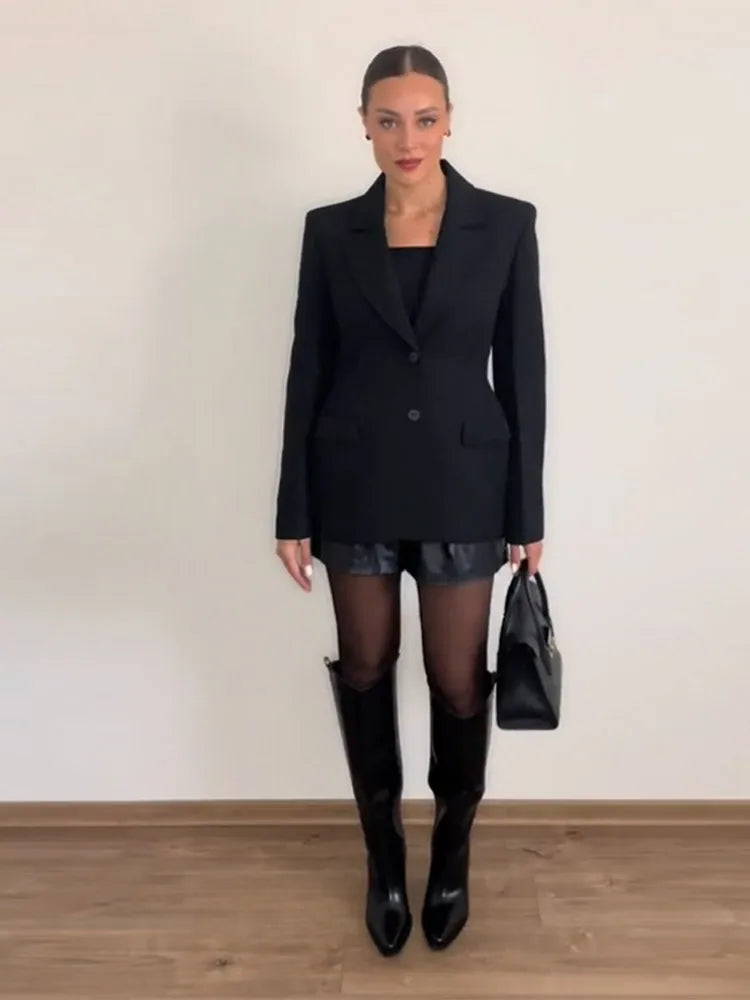 Black Slim Notch Lapel Blazer