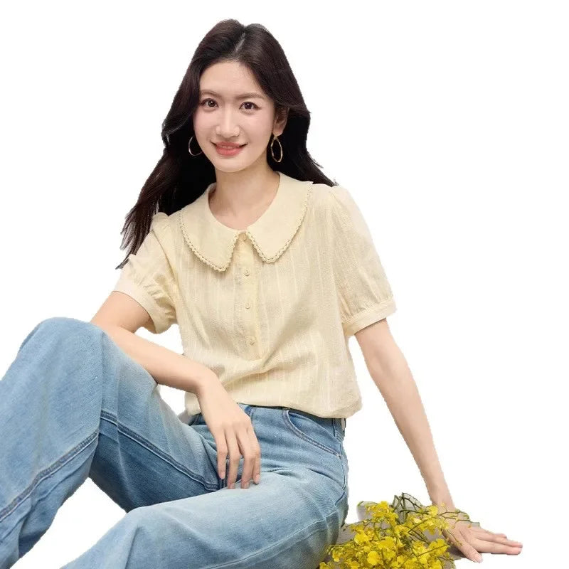 Cotton Bubble Sleeve Doll Shirt