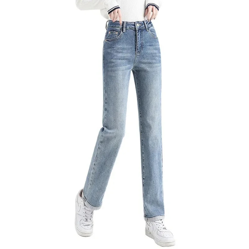 Light Blue Cuffed Straight Jeans