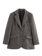 Herringbone Textured Turn-Down Collar Blazer
