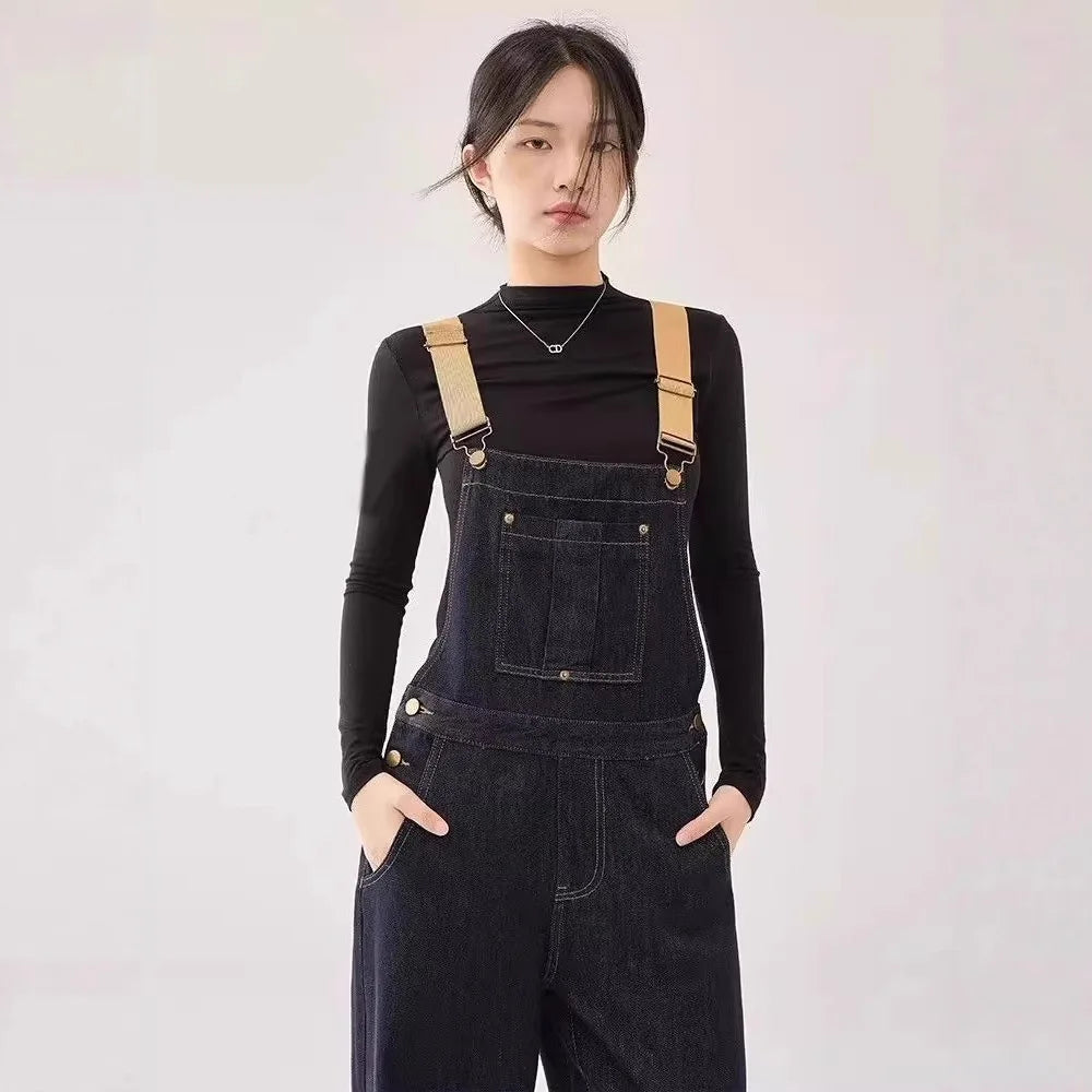 Retro Denim Floor-Length Overalls