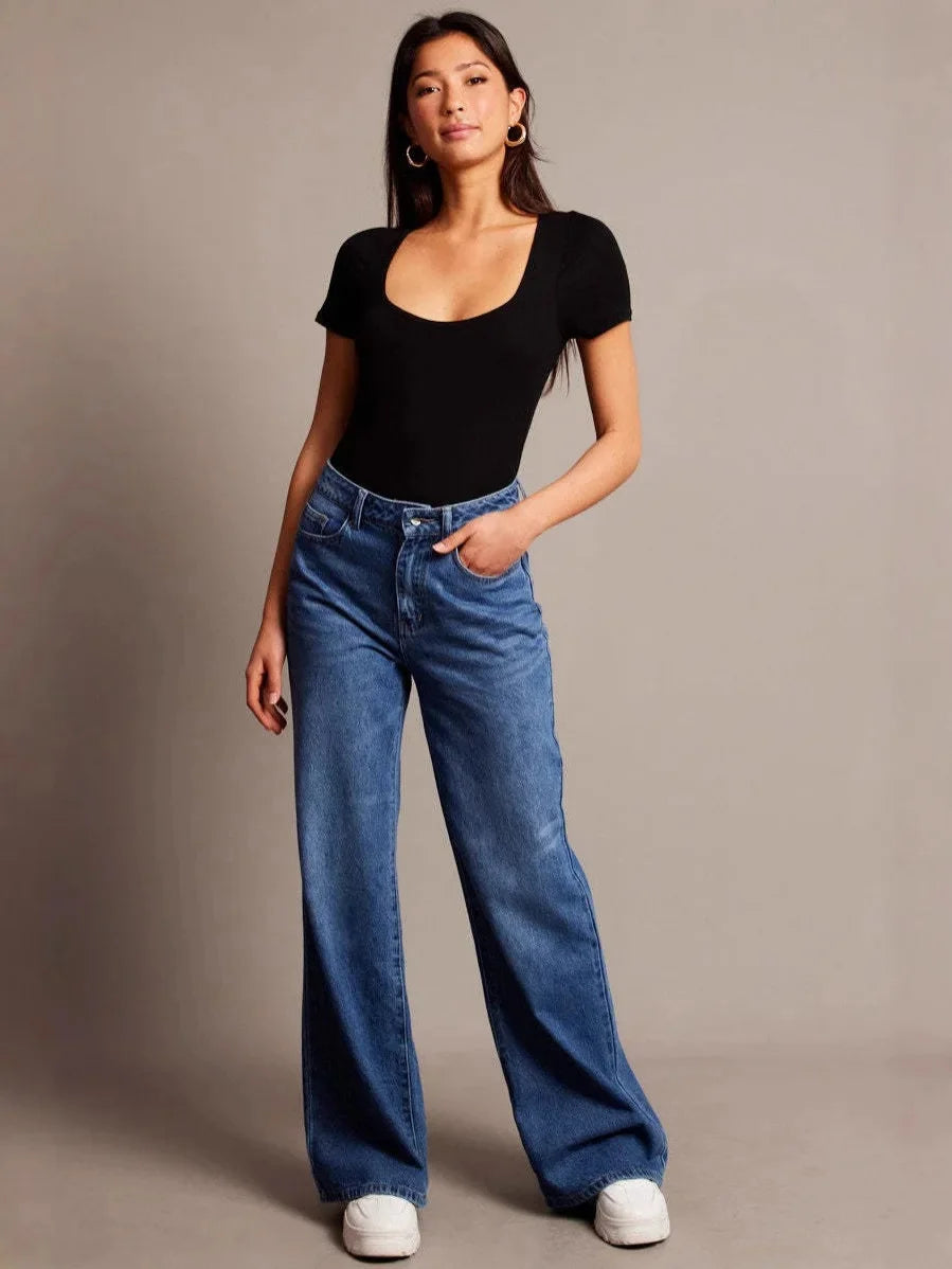 Wide Leg Splicing Denim Jeans