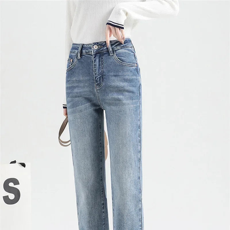 Light Blue Cuffed Straight Jeans