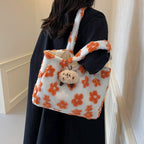 Floral Plush Velvet Tote Bag
